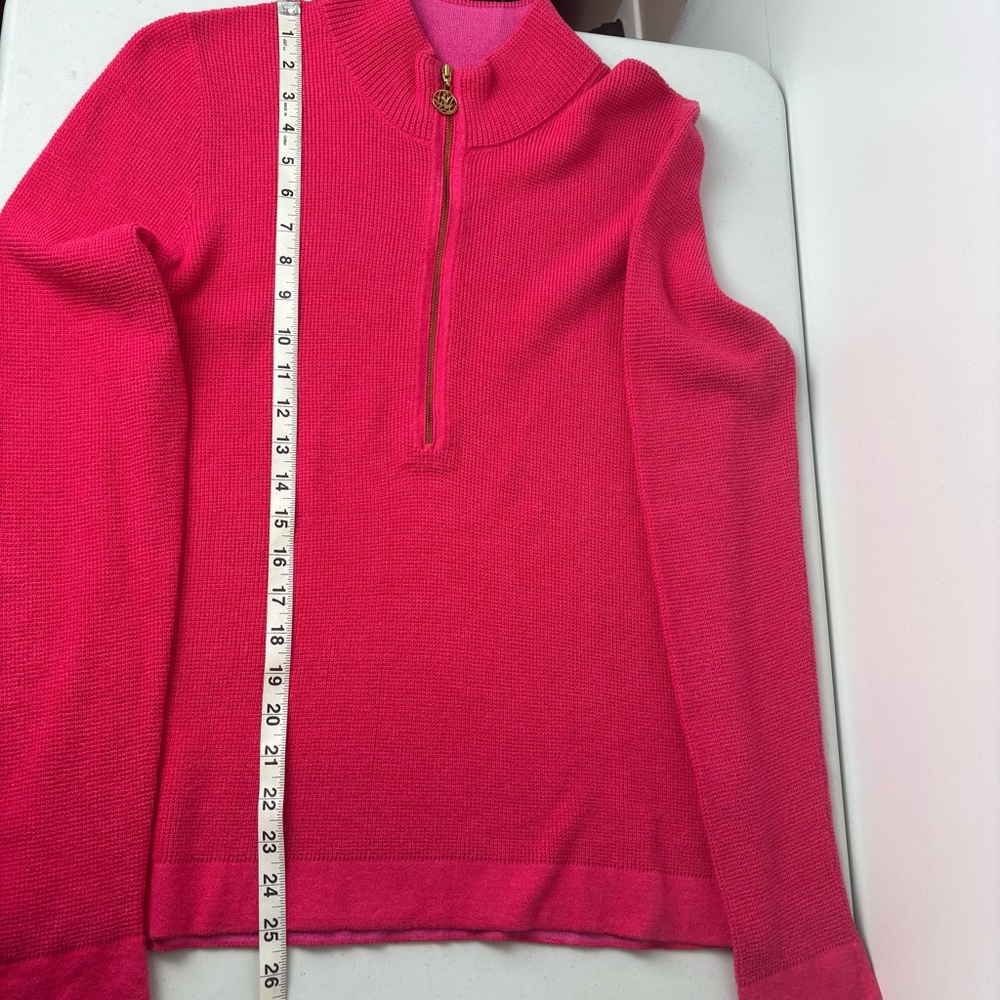 Lilly Pulitzer Bright Pink Half-Zip Waffle Knit Sweater - Picture 6 of 7